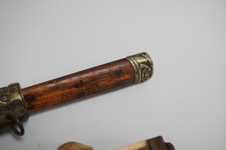 A Chinese travelling knife handle and chopstick holder, 27cm long (holder without chopsticks)